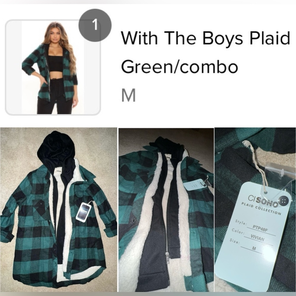 Fashion Nova Soft Flannel Zip Hoodie
Size M
Color - Teal, Black, White Lining